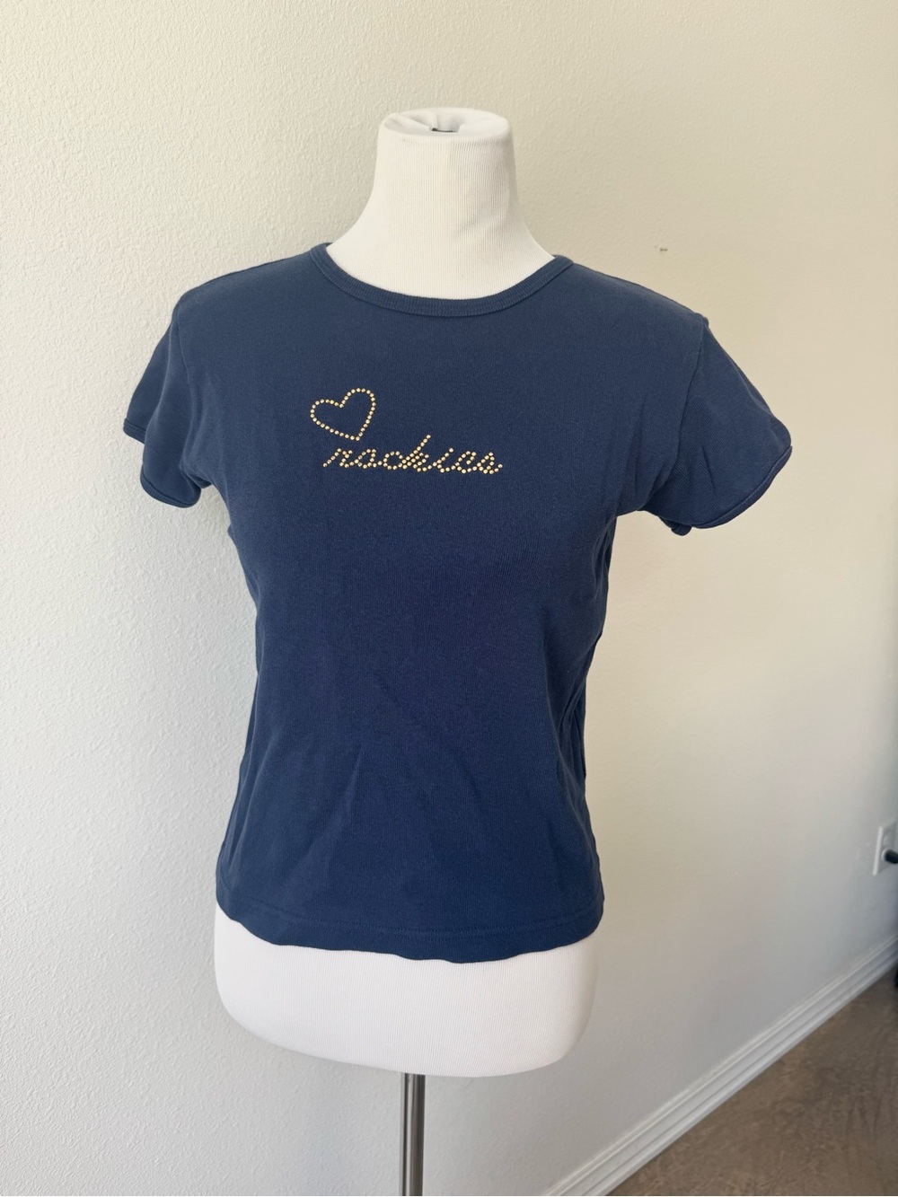Rockies Navy Rhinestone Logo Baby Tee